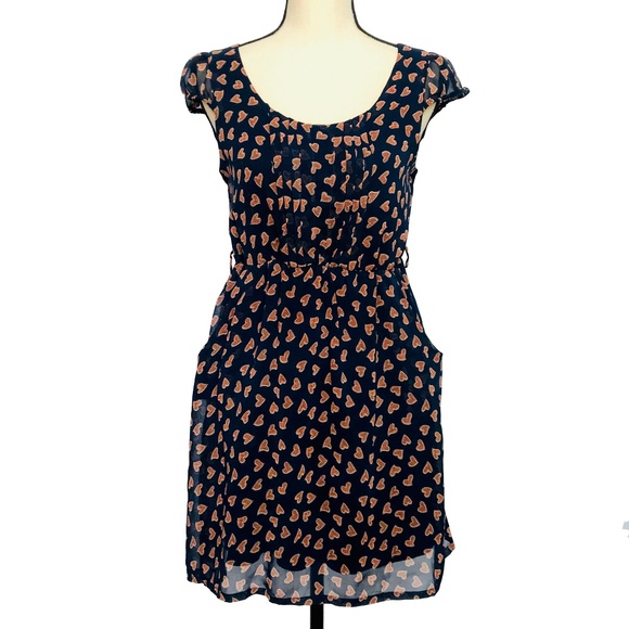 Papaya Navy Chiffon Dress with Peachy Pink Hearts - Picture 1 of 5